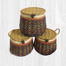 Straw rope storage jar desktop cosmetic snacks Headphone data cable tea storage box living room tea packaging debris organizer