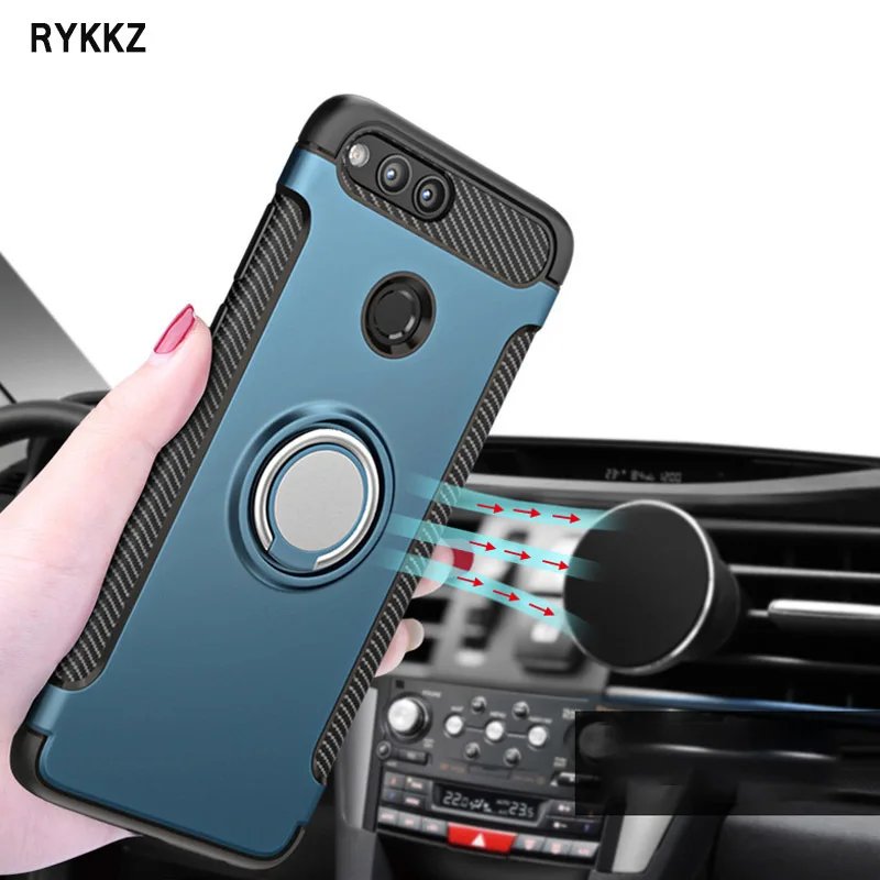 

Case On honor 7x Back Cover Car Holder Stand Magnetic Suction Finger Ring PC+TPU Armor Coque For Huawei Honor7x 7 X Phone Cases