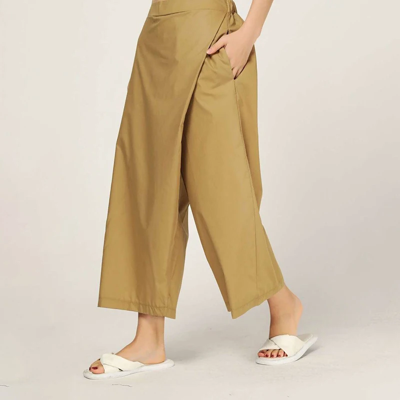 CHICEVER Повседневное Для женщин эластичные штаны на ждет на плоской подошве в стиле пэчворк, с карманами длиной до щиколотки женские брюки с широкими штанинами модная новинка