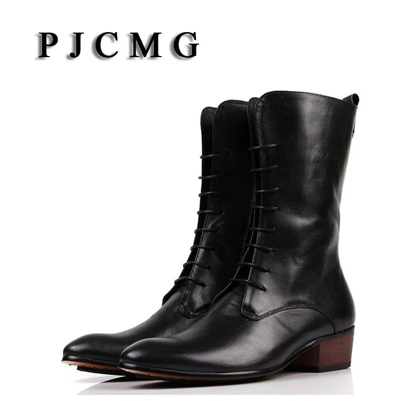 High-leg boots genuine leather male boots fashion boots single boots shoes zipper lacing pointed toe denim boots