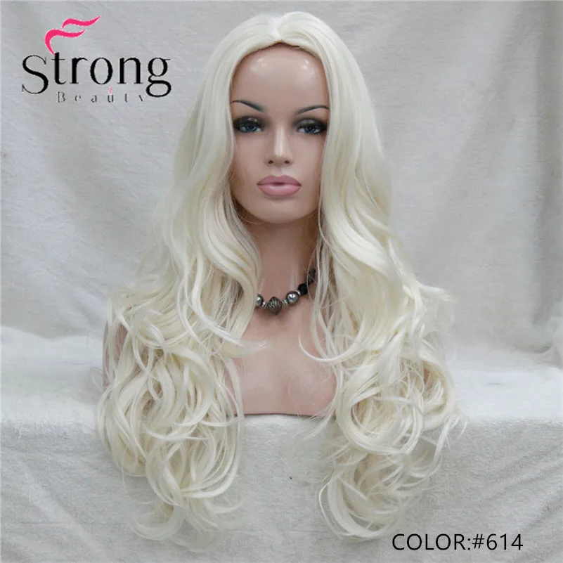 StrongBeauty 2" длинные волнистые блондинистые центр часть кожи без челки полные парики из искусственных волос - Цвет: 614