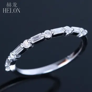 

HELON 100% Genuine Natural Diamonds Anniversary Fine Band Solid 10K White Gold Engagement Wedding Unique Women's Jewelry Ring