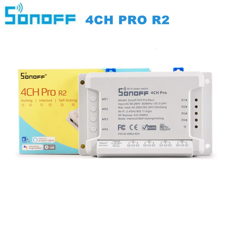 Sonoff 4CH Pro R2 Расширенный смарт-коммутатор 4 канала 433 МГц 2,4G Wifi Пульт дистанционного управления смарт-коммутатор для бытовой техники