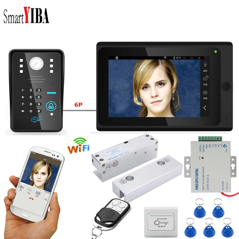 Приложение SmartYIBA RFID пароль 7 дюймов монитор Wifi беспроводной видео телефон двери дверной звонок камера домофон система+ блок питания дверной замок