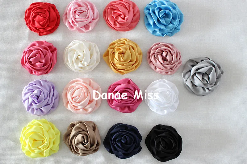 

120pcs 3'' (7.2-8cm)Matte Satin Rolled Rosettes Hair Flowers, Puff Flowers Flat Back Girls Boutique Hair Accessories