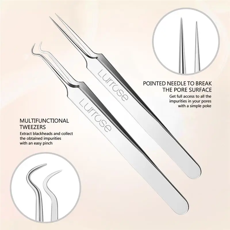 8 Pcs Stainless Steel Blackhead Remover Tool Kit Professional Blackhead Acne Comedone Pimple Blemish Extractor Beauty Tool