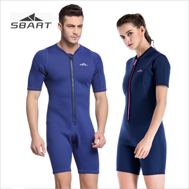 SBART 2mm Neoprene Men Women Couples Short Wetsuits Short Sleeve ...