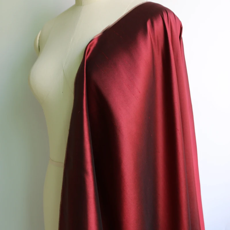 100 см* 114 см чистый шелк свадебное платье ткань пряжа окрашенная шелк dupion материал бордовый черный