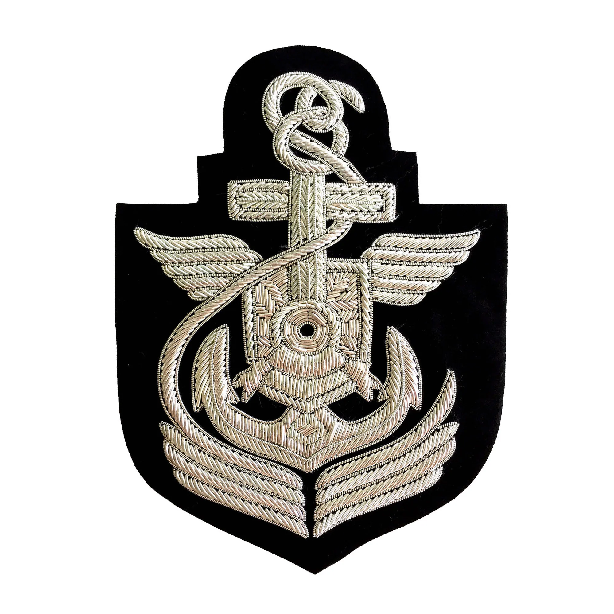 

Handmade bullion wire embroidery/Goldwork badge, Big Size Anchor shape badge, SILVER color~~~