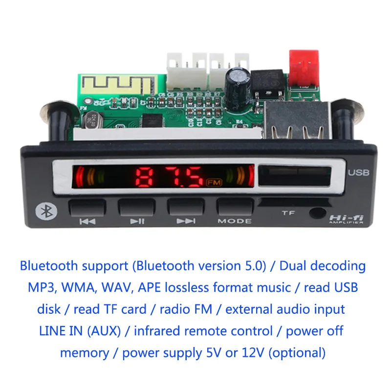 USB 1 Din Bluetooth автомобильный комплект AUX 5 в 12 В Mp3 игровая панель модуль музыкальный динамик fm-радио V5.0 беспроводной приемник аудио адаптер