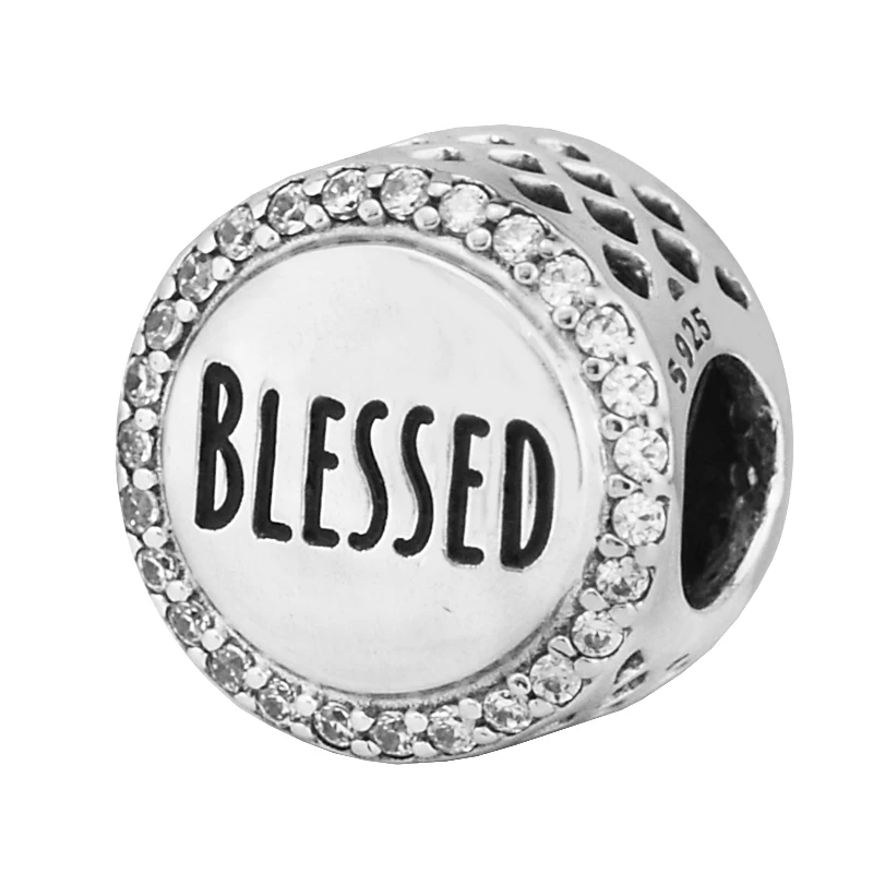 

100% 925 Sterling Silver Clear CZ Blessed Charm Beads Fits Pandora Charms Bracelets DIY Silver 925 Jewelry Making Berloque