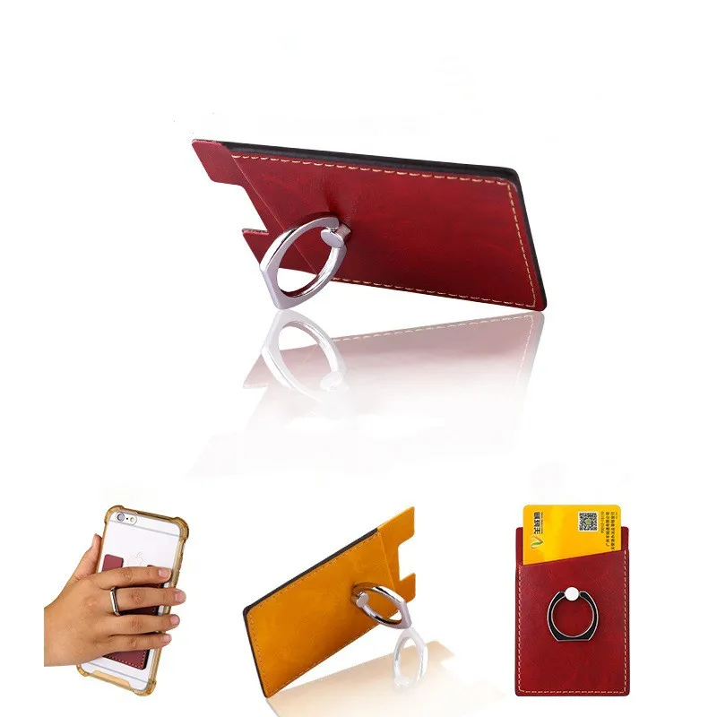 

Women Credit ID Card Holder Cell Phone Wallet for Men Pocket Stick On Adhesive with Finger Ring Kickstand Secure Grip Women