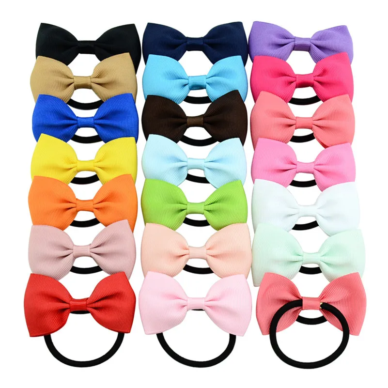 

20PCS/LOT Solid Color Kids Hair Bows Korean Style Hair Ties Ponytail Holder Elastic Hair Bands for Girls Child Hair Accessories