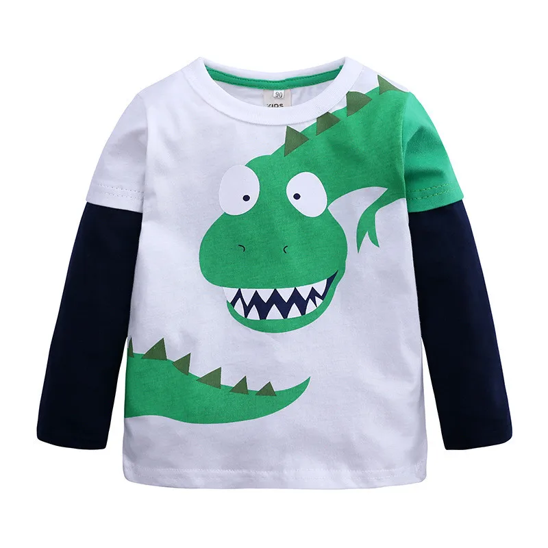 Футболки для маленьких мальчиков Одежда для маленьких девочек Лоскутная рубашка с динозавром из мультфильма для мальчиков, одежда Новые повседневные топы, футболка Poleras