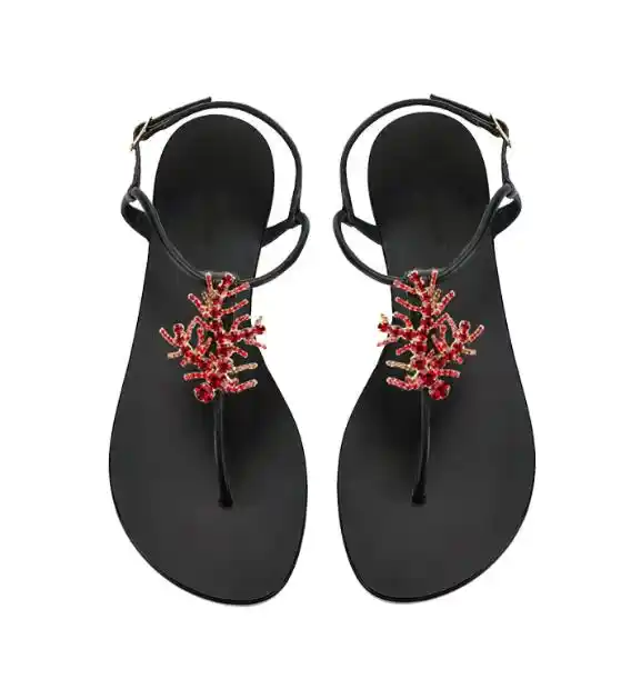 red flip flops with rhinestones