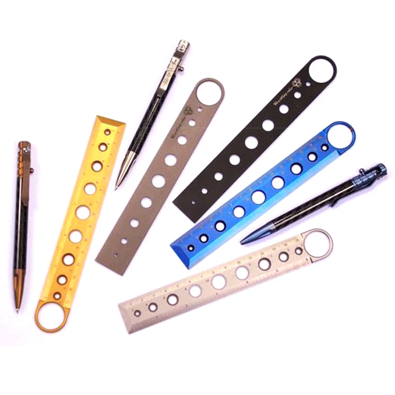 Liga de Titânio Centímetros de Medição da Régua de Metal Ferramenta de Auto-defesa Ferramenta de Bolso Portátil Governante Desenho Buraco Círculo Equipamento Edc 1 pc 15 8 High Quality Esporte e Lazer