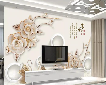 

beibehang brick wallpaper 3d Embossed white floral wallpaper Swan Lake home and rich 3d background wall wallpaper for walls 3 d