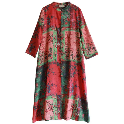 LZJN длинное пальто для женщин весна осень китайское пальто листья хлопок лен Дастер кардиган этническая Макси ветровка - Цвет: Floral