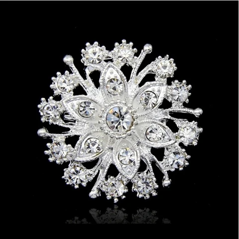 Rhinestone Brooch Pin Crystal Flower Brooches Bride Wedding Jewelry Gift Women Lady Dress Clothing Coat Accessories Gift