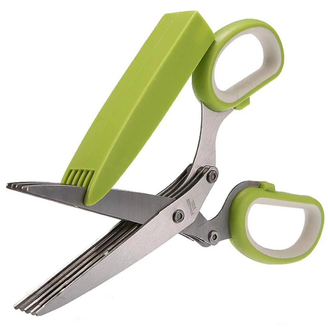 Office Paper Cut Shredding Scissors Stainless Steel 5 Blade Herb