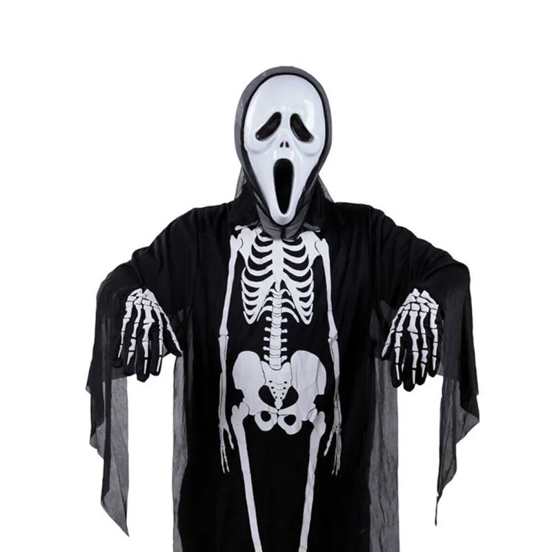 

Halloween Ghosts Robes Vampire Cosplay Costumes Skull Skeleton Bodysuits Scary Mask Gloves For Men Boys Carnival Party Clothes