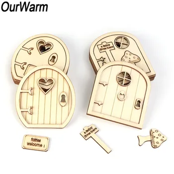 

OurWarm 6Pcs Christmas Gift 3D Wooden Fairy Garden Door DIY Craft New Year 2019 Christmas Ornaments Home Decoration Accessories
