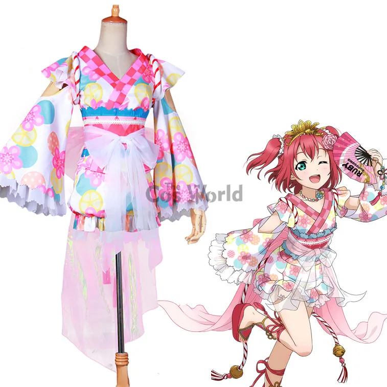 

LoveLive!Sunshine!! Aqours Kurosawa Ruby Summer Yukata Kimono Dress Uniform Outfit Anime Cosplay Costumes