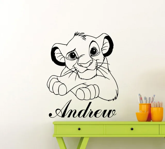 Lion King Wall Sticker Custom Name Cartoon Vinyl Decals Simba Lion King Wall Sticker Custom Name Cartoon Vinyl Decals Simba Nursery Decor Kids Baby