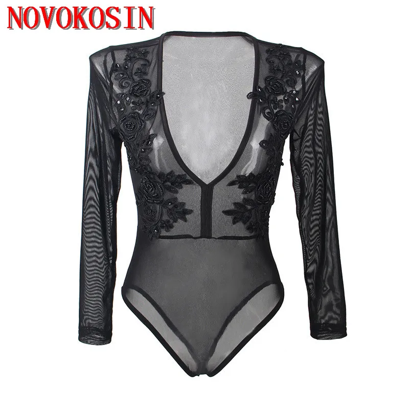 Buy OY112 M L 2018 Deep V Sexy Tulle Organza Bodysuit