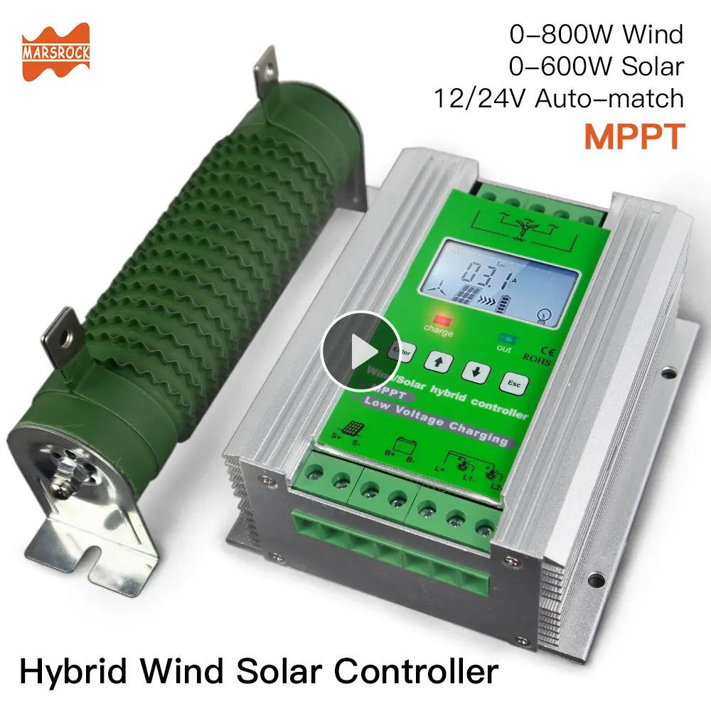 Mppt do Vento Controlador de Carga de Reforço Solar com Despejo Aplicável para 800 w plus 600 1400 w Solar Híbrido 12 e 24 v Auto w 600 w Vento 400 w Energia Carga.