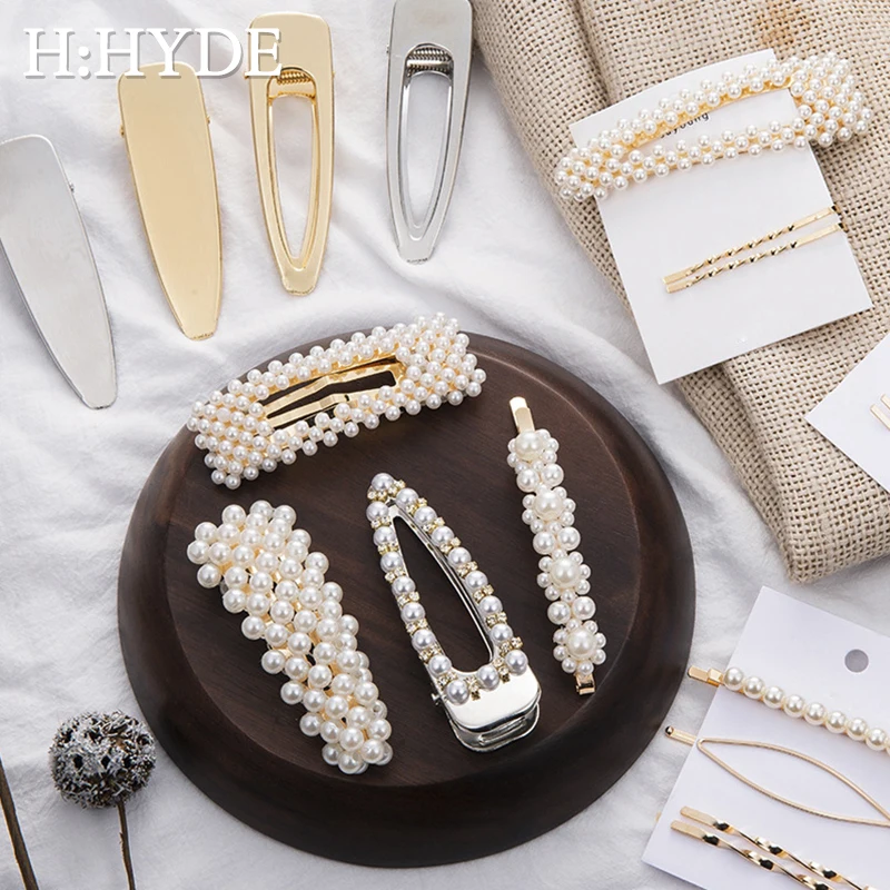 

H:HYDE Fashion Barrettes Women Pearl Hair Clip Pins Wedding Jewelry Accessories Mujer Korean Style Gold Hairwear Headpiece Set