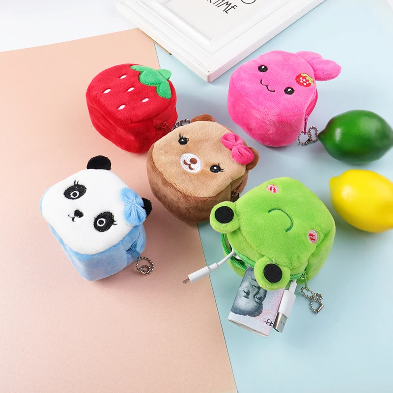 Anime Bag Kids Coin Wallet Headset Holder Change Credit Card Purse Cute Stuffed Cartoon Animal Wallet Mini Storage Plush Pouch