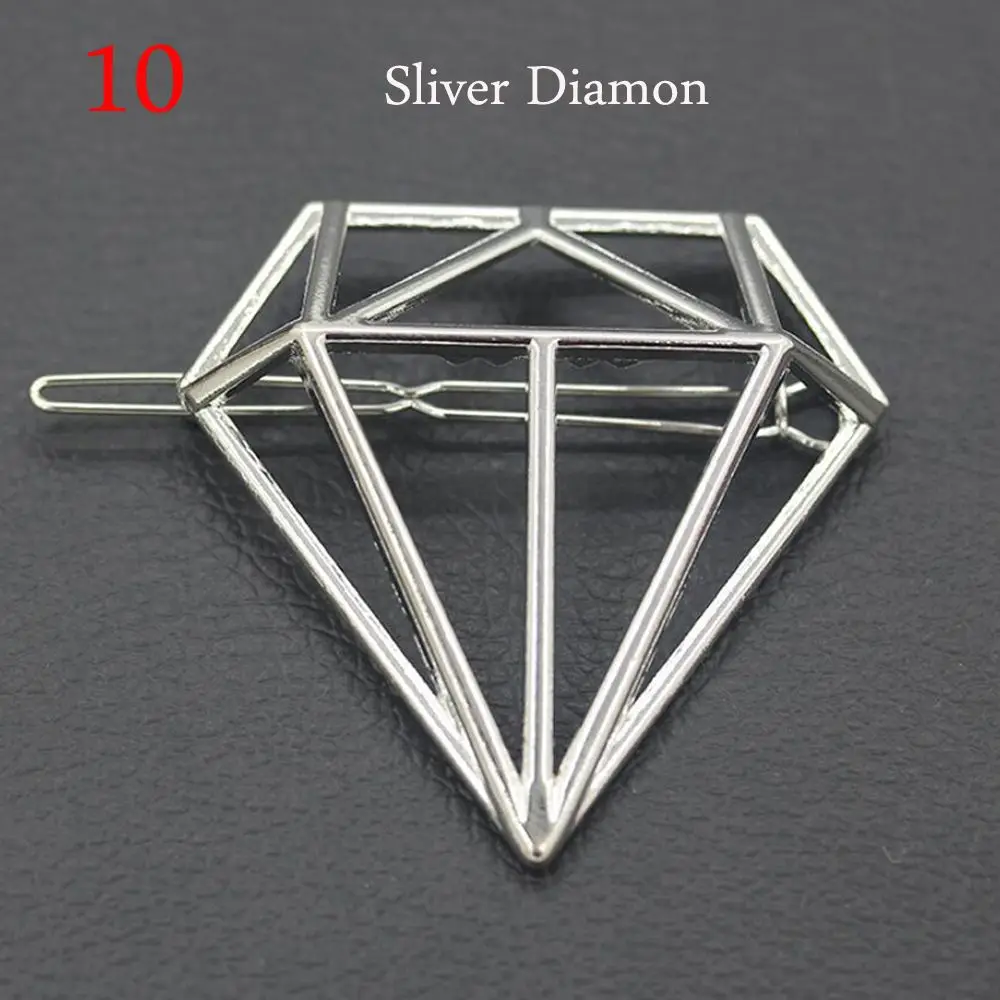 1PC Chic Gold Silver Metal Hairpins Geometric Triangle Bow-knot Cats Hair Clips Cute Barrettes Hair Styling Accessories Tools - Цвет: Silver Diamond