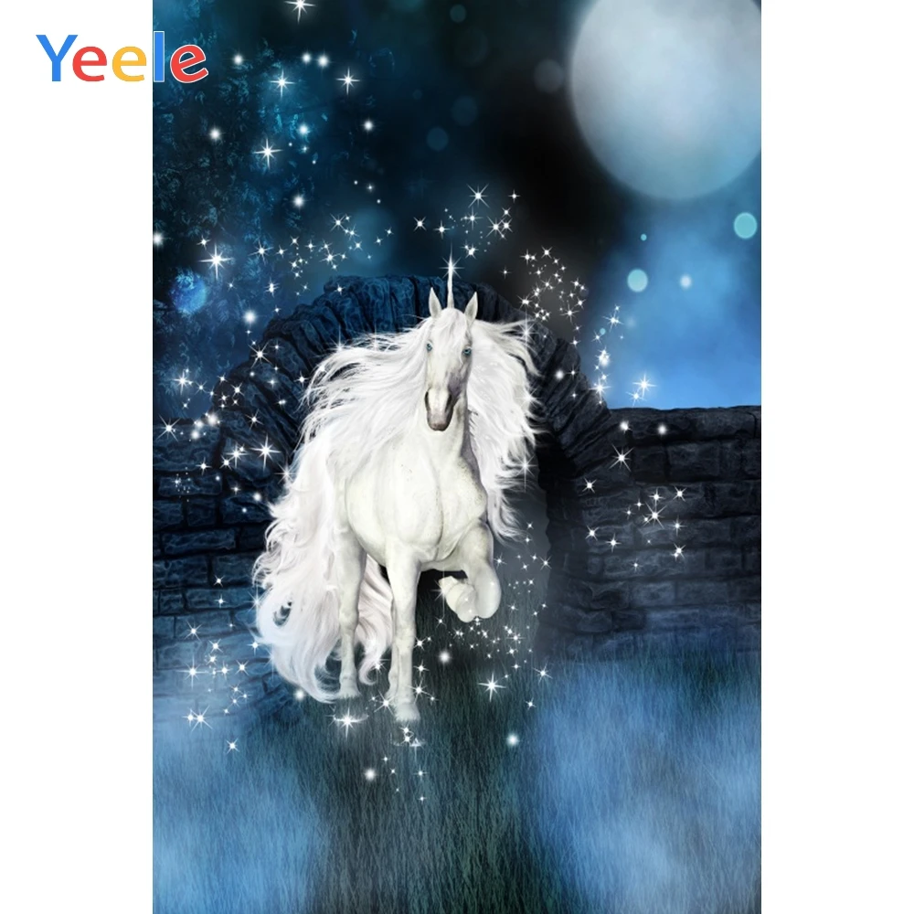 

Yeele Unicorn Horse Night Bricks Glitter Room Decor Photography Backdrops Personalized Photographic Backgrounds For Photo Studio