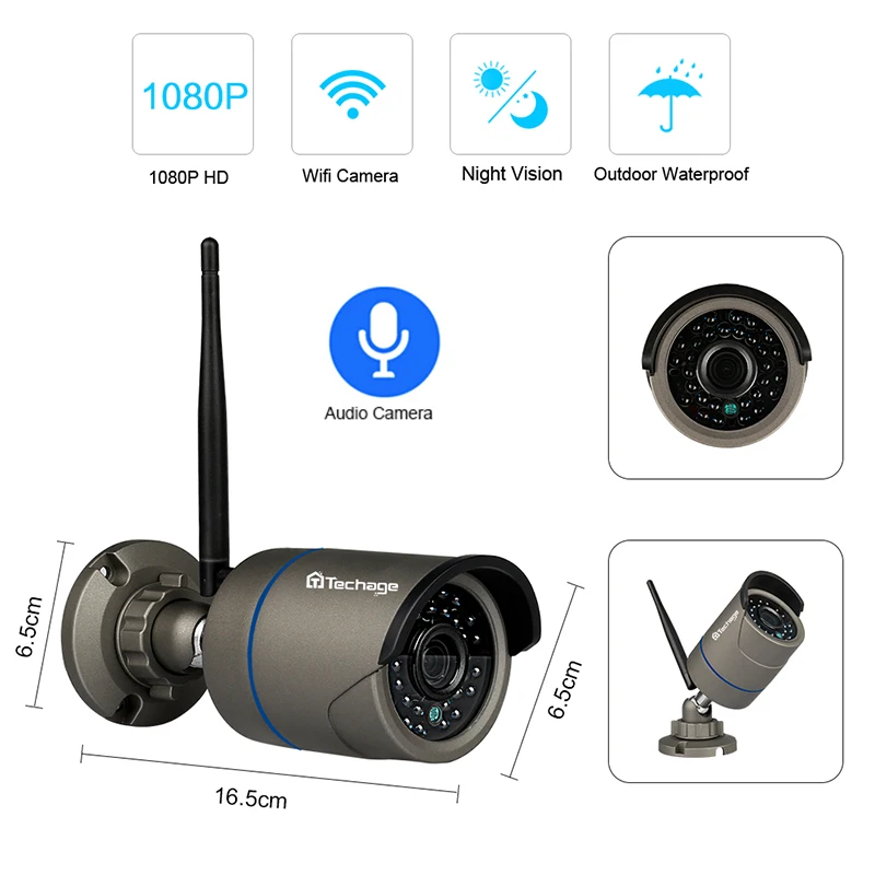 Techage 4CH 1080P Wireless 2MP Wifi Security Camera System 12 inch LCD Monitor NVR HD Audio Record