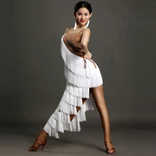 Латинское платье с бахромой, бальные платья для танцев, китайский белый костюм с кисточками для танцевальных клубов, платья для самбы, танцевальное платье