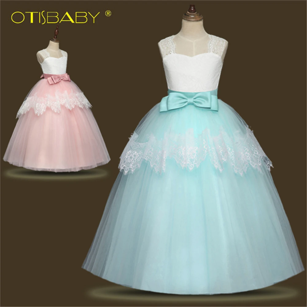 

Romantic Pink Puffy Lace Long Sleeve Flower Girl Dress for Weddings Green Organza Ball Gown Girl Party Communion Dress Pageant
