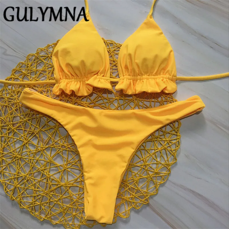 

GULYMNA 2019 Solid Brazilian Bikini Swimwear Women Bandage Swimsuit Mayo Biquini Female Sexy Bathing Suit Maillot De Bain Femme