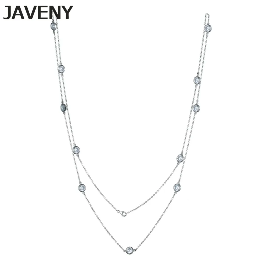 

925 Sterling Silver Jewelry 3A Grade CZ Cubic Zirconia Womens Long Chain Station Necklaces Birthday Gifts 6pcs Lots Wholesale