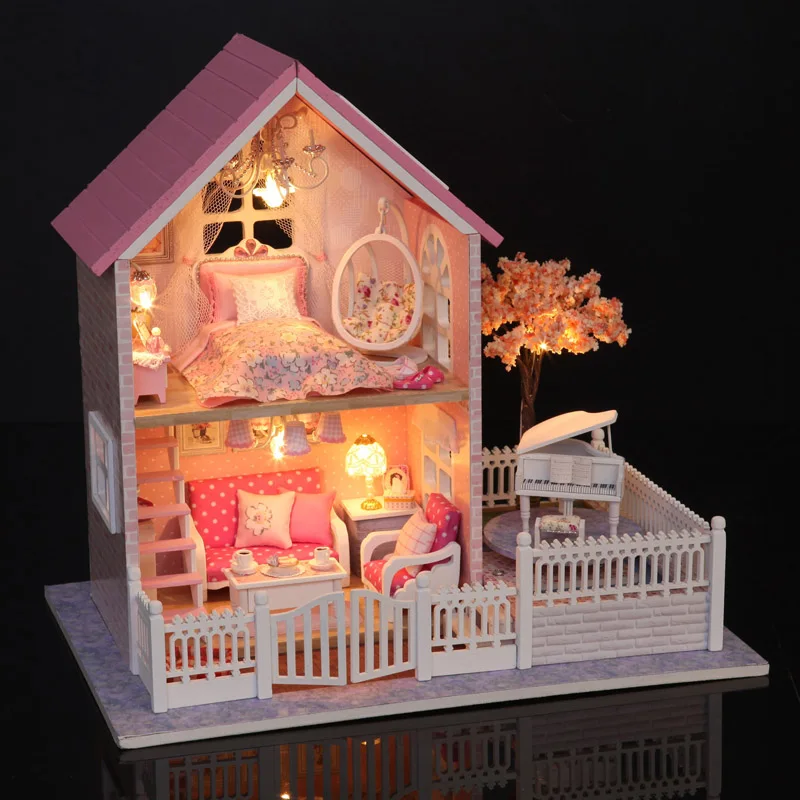 DIY Модель Кукольный дом Миниатюрный Кукольный домик с мебелью светодиодный 3D деревянный дом, игрушки для детей ручной работы ремесла A036# E