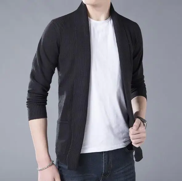 2018 Hot Sell Middle- Long length Mens Solid Sweater Cardigan Trench Male Casual Autumn pure color cardigan sweater