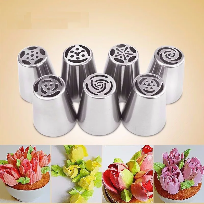 

7PCS/set Stainless Steel Russian Tulip Icing Piping Nozzles Pastry Decoration Tips Cake Decoration Rose Kitchen Accessories