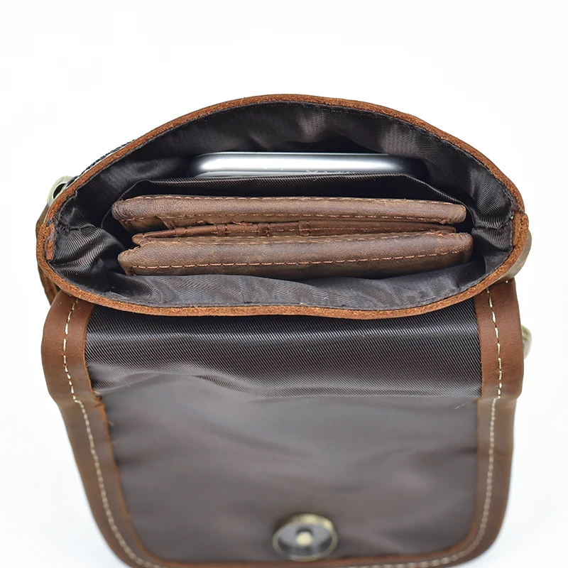 Мужская поясная сумка из натуральной кожи, коричневая поясная сумка для мобильного телефона, Кожаная поясная сумка crazy horse, вместительная поясная сумка из натуральной кожи