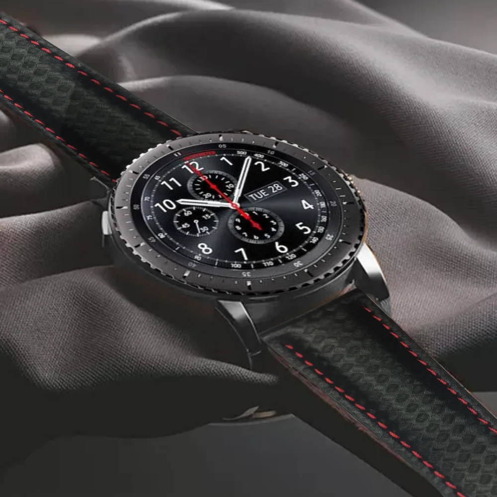 AKGLEADER 20-22mm Watch Band For Samsung Gear S3 Carbon Fiber Genuine Leather Band For Huami Amazfit 2 Best Quality For Huawei AKGLEADER 20-22mm Watch Band For Samsung Gear S3 Carbon Fiber Genuine Leather Band For Huami Amazfit 2 Best Quality For Huawei