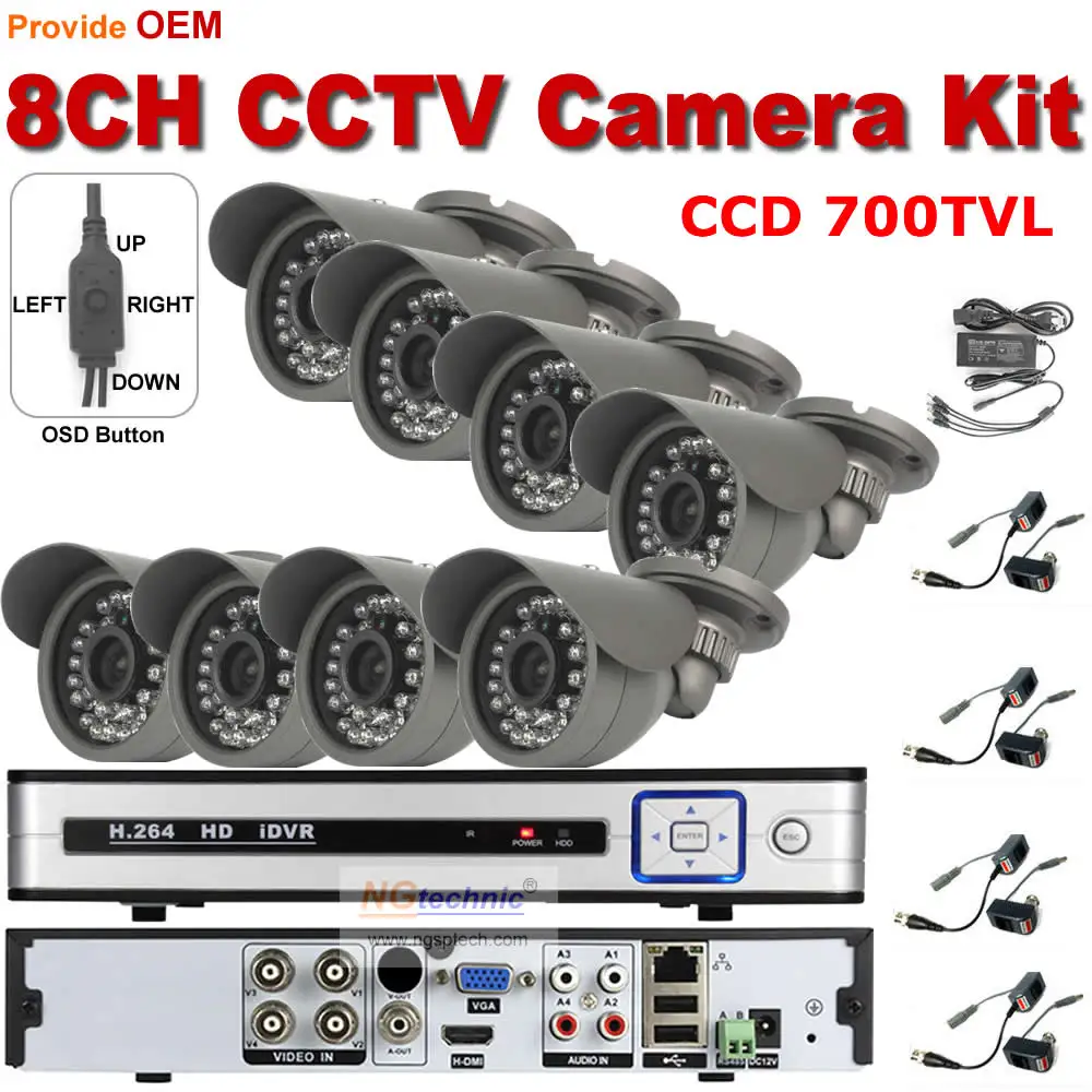 8CH sony ccd 700TVL IR Outdoor Weatherproof Surveillance CCTV Camera Kits Home Security 8ch DVR Recorder System free shipping