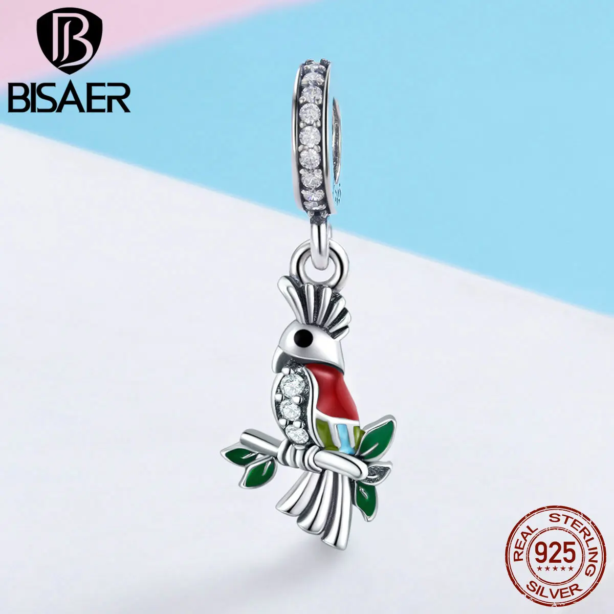 

BISAER Genuine 925 Sterling Silver Forest Parrot Bird Pendant Charms fit Charm Bracelets Bangles DIY Jewelry Making ECC850
