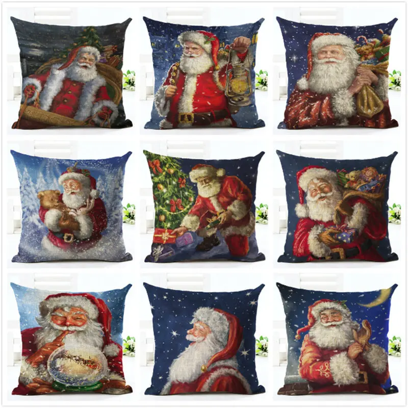 

2020New Year Christmas Decorations For Home Christmas Ornaments Navidad Natal Frozen Decorative Santa Claus Series Cushion Cover