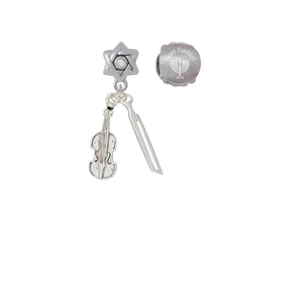 Violin and Bow Happy Hanukkah Charm Beads (Set of 2)