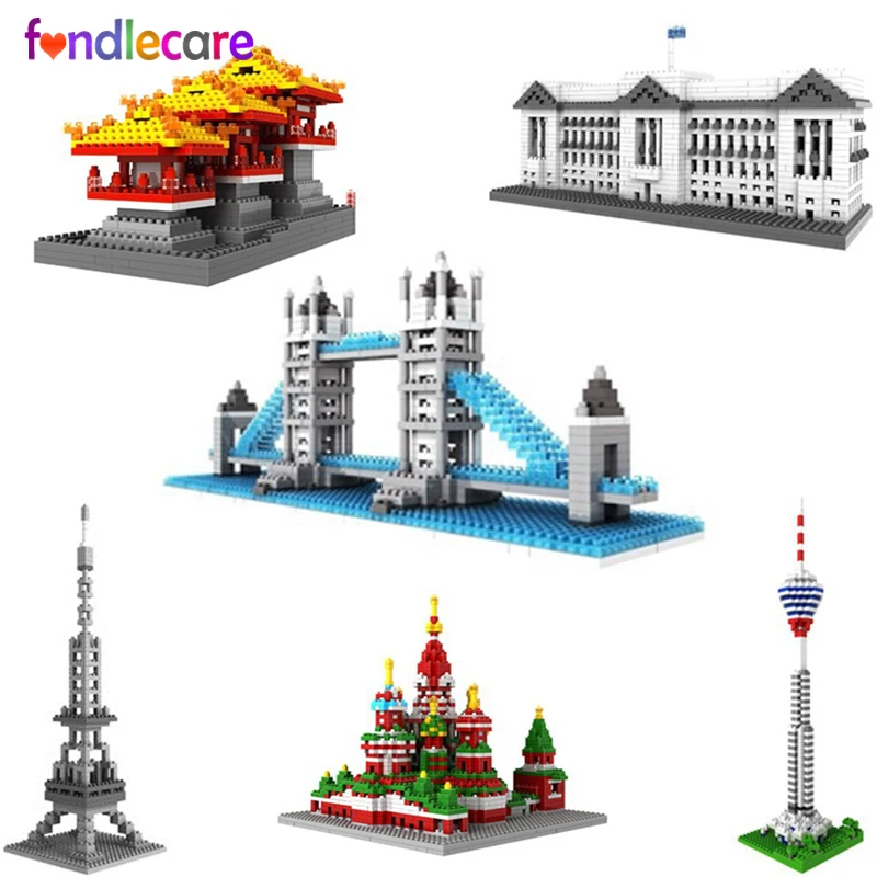 

Fondlecare Kids architecture Building Blocks Toys for Children Eiffel Tower Vasilli Buckingham Palace Pisa Bricks brinquedos