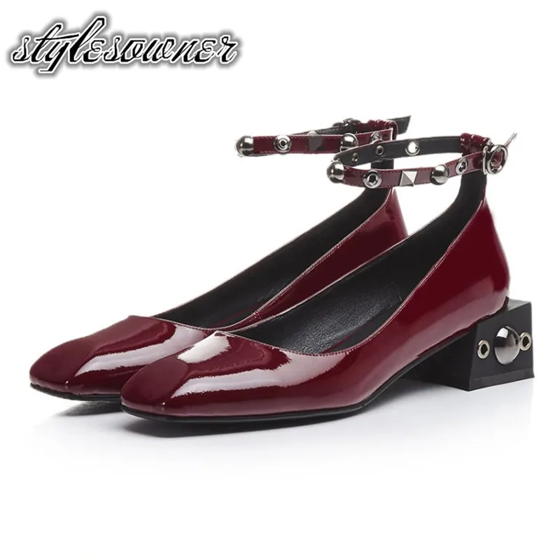 

Stylesowner Rome Style Mature Work Lady Pumps Shoes Genuine Leather Square Toe Buckle Strap Sexy Shoes Shallow Thick Heels Pumps
